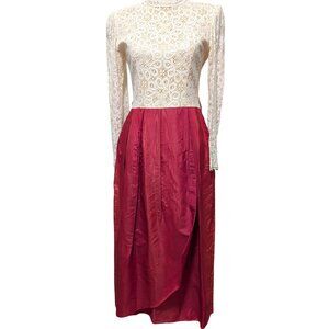 Vintage Lanz Originals Womens Sz S/M? Lace Bodice Red Taffeta Skirt Dress Flaw